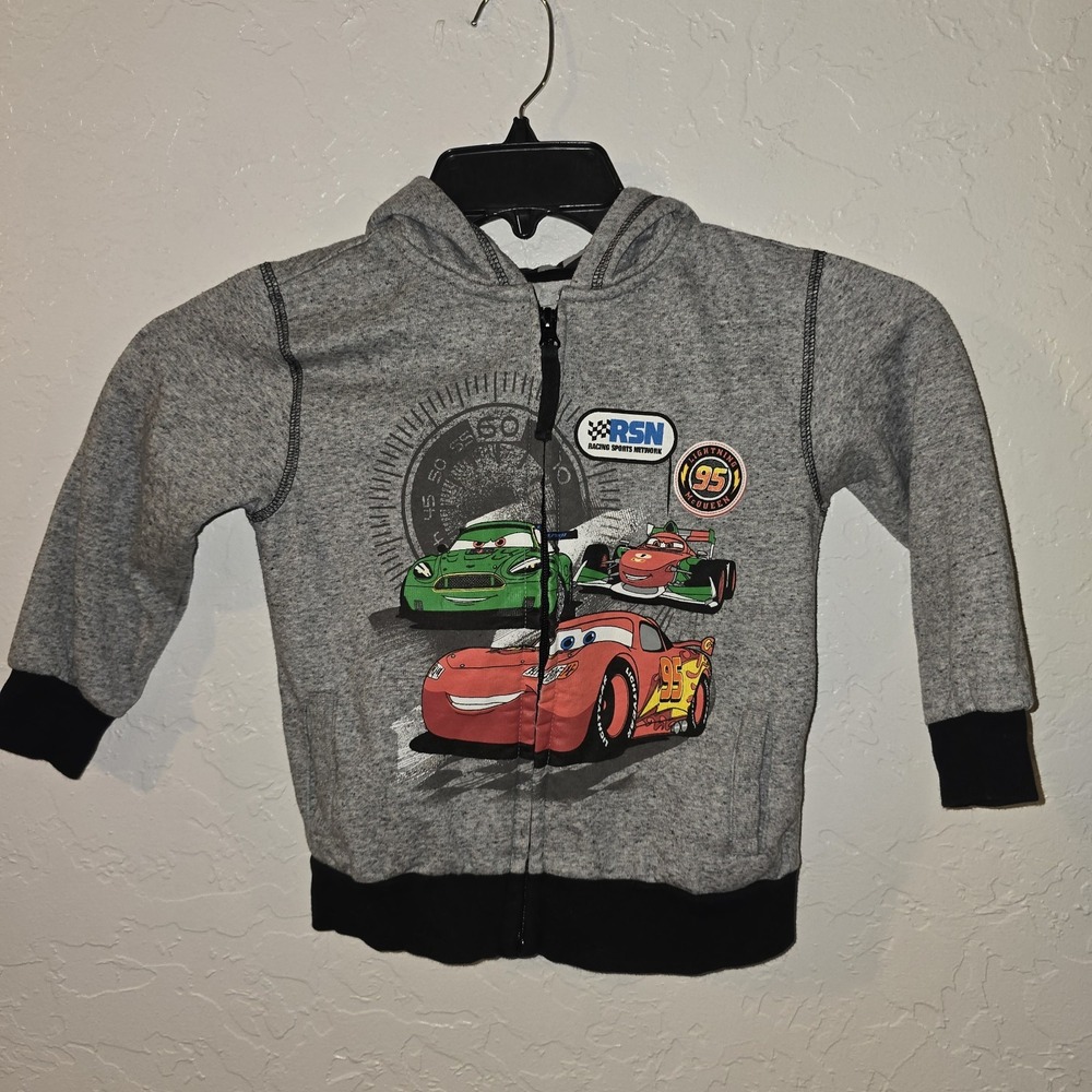 Disney store Pixar Cars Lightning McQueen Hoodie, Full Zip Sweater, Size XS (4)